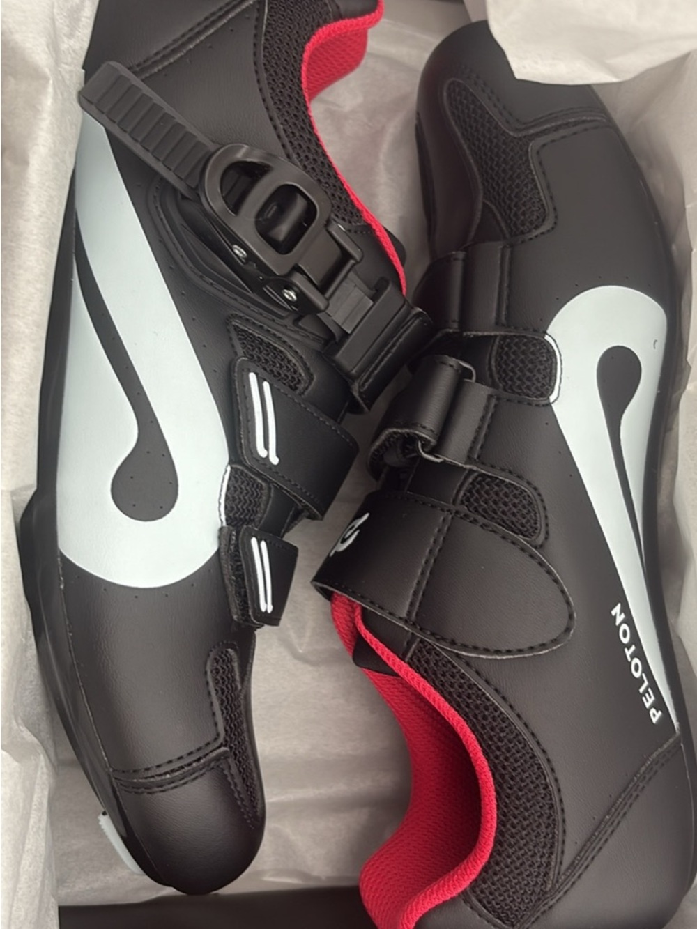 Peloton Black and Red Cycling Shoes with Reflective Accents